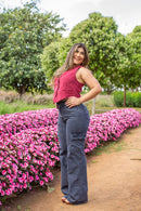 Calça Marmorizada wide leg cargo