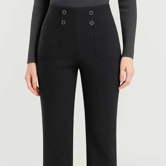 [Leve 3, Pague Só 2] Calça Solena Feminina em Algodão, Poliéster e Viscose de Cintura Alta com Botões Frontais