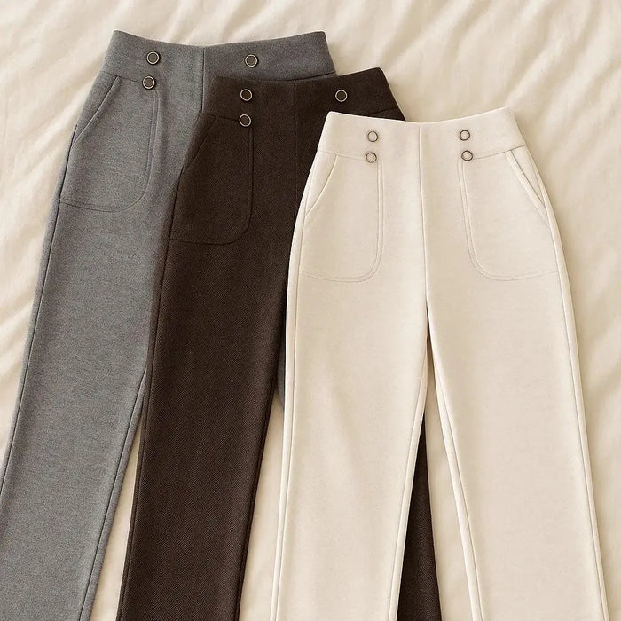 [Leve 3, Pague Só 2] Calça Solena Feminina em Algodão, Poliéster e Viscose de Cintura Alta com Botões Frontais