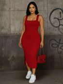 Vestido Longo com fenda lateral premium algodão sem manga