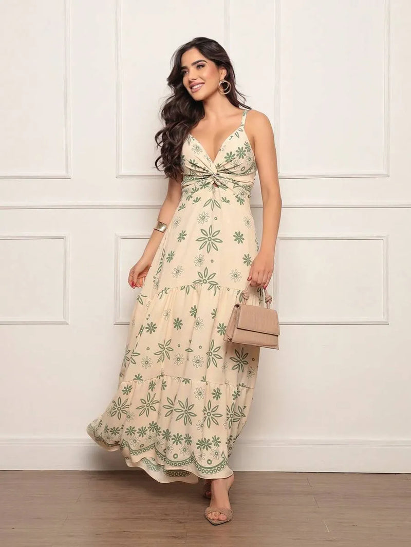 Vestido Longo Feminino Estampado – Tecido Duna