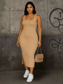 Vestido Longo com fenda lateral premium algodão sem manga