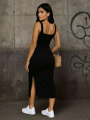 Vestido Longo com fenda lateral premium algodão sem manga