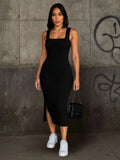 Vestido Longo com fenda lateral premium algodão sem manga