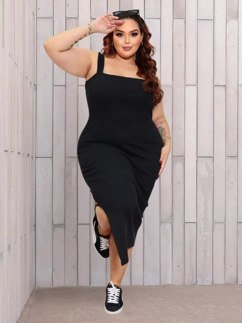 Vestido Longo com fenda lateral premium algodão sem manga