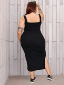 Vestido Longo com fenda lateral premium algodão sem manga