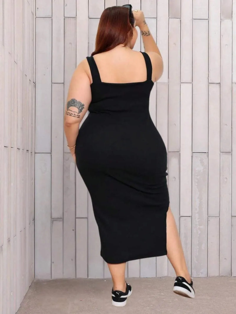 Vestido Longo com fenda lateral premium algodão sem manga
